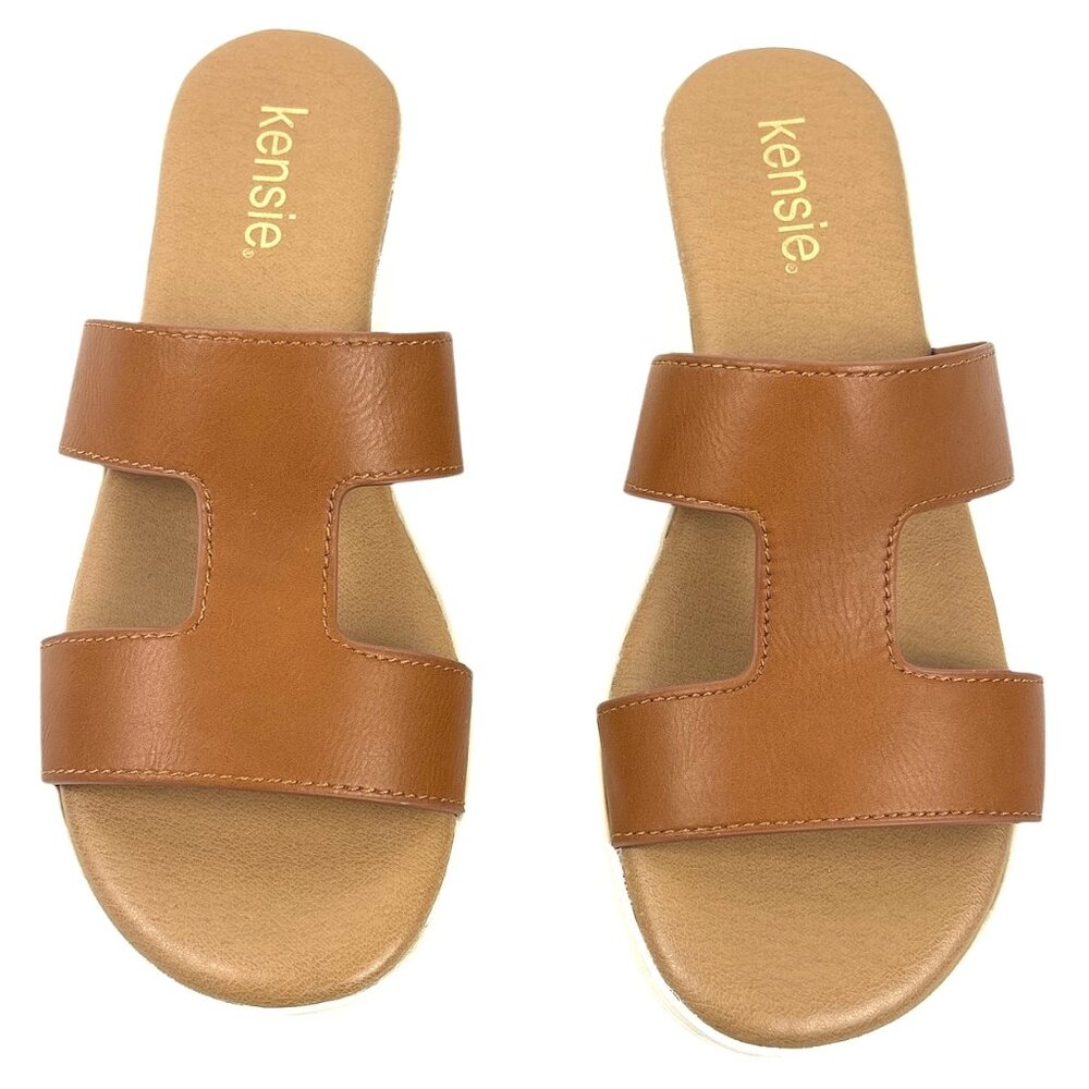 Kensie Elena Brown Cutout Slide Sandals Size 7M Comfort Wedge Casual Summer